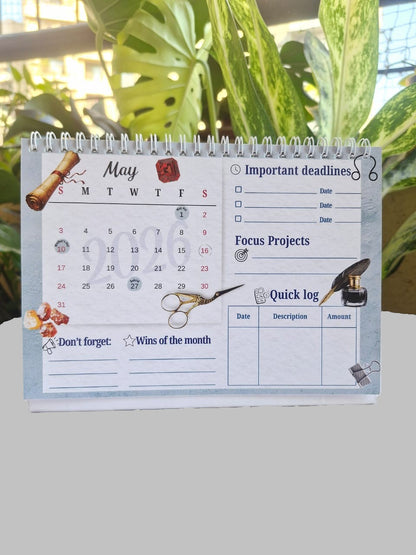 Inside page of the Navratna 2026 desk calendar showing monthly planning layout.