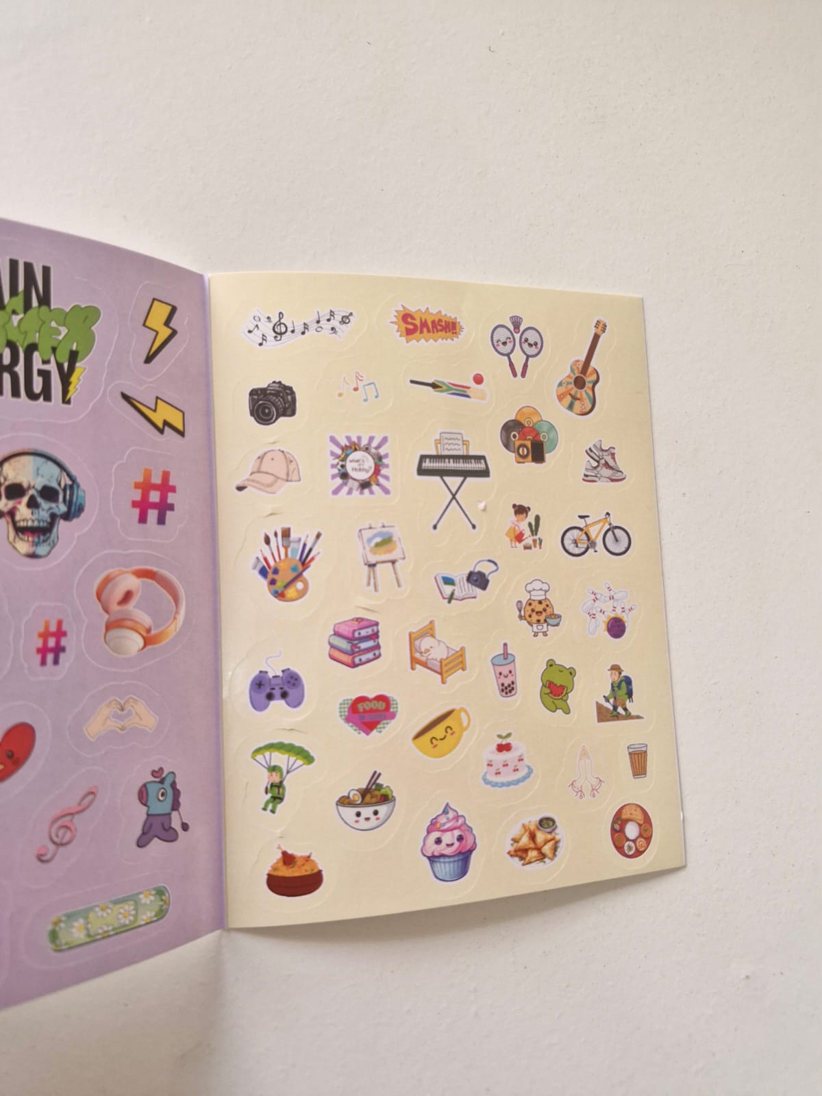 Fun stickers including food, music and hobby icons