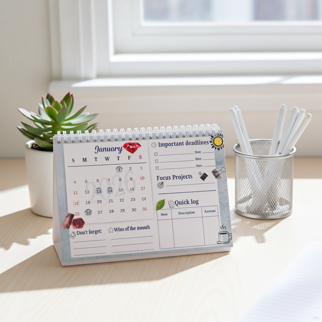 2026 Desk Calendar – Productivity Planner for Work & Home