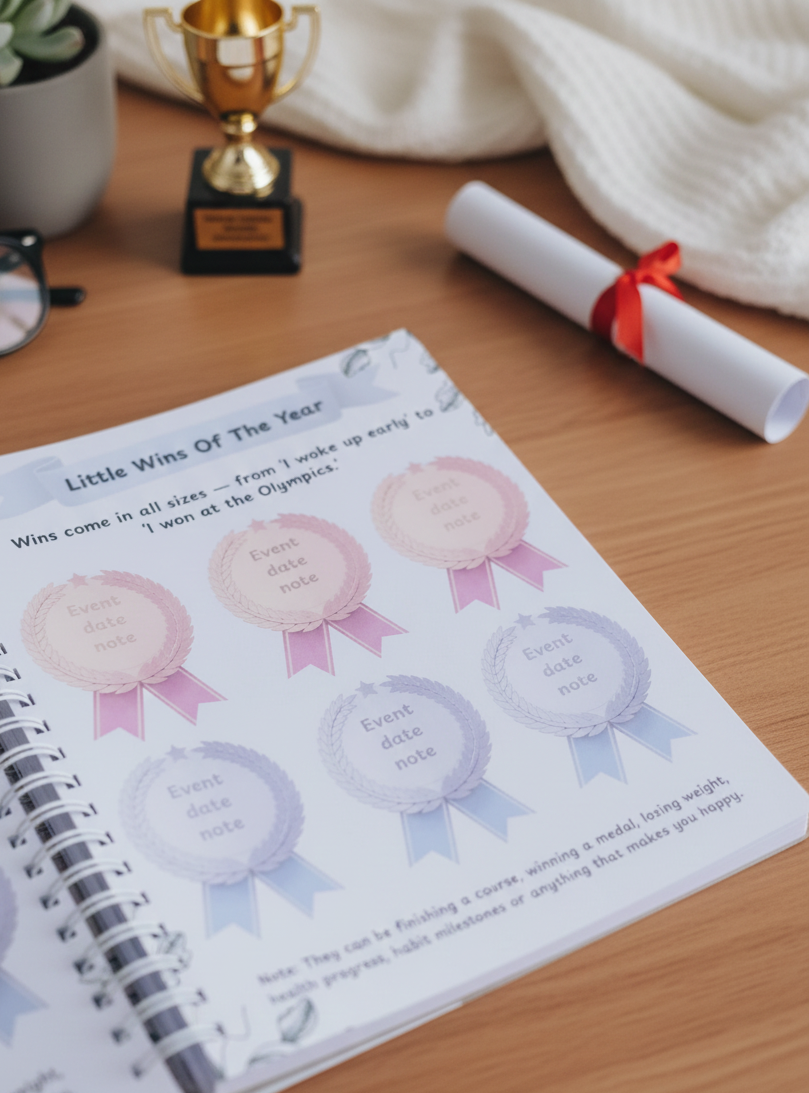 Yearbook little wins page designed for capturing personal wins and family memories.