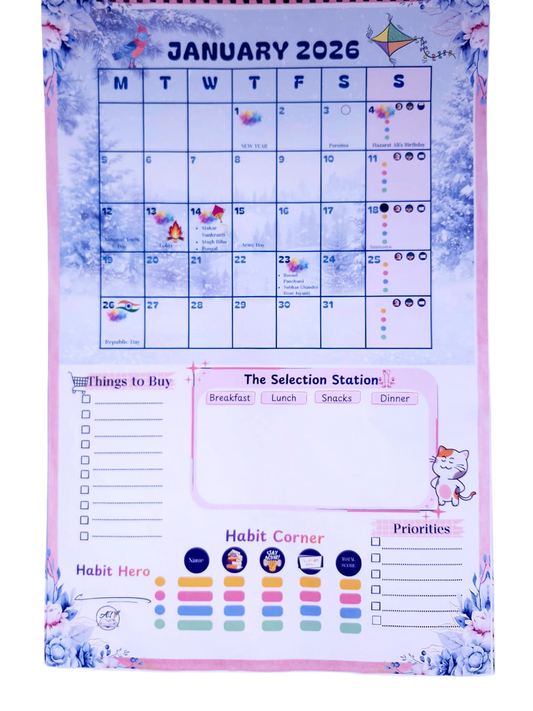 Family Wall Calendar 2026 – Monthly Planner + Habit Tracker + Meal Planner + To-Do list