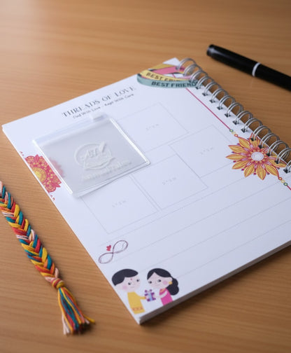 Threads of Love keepsake pouch page — cute pouch and page for storing small mementos, notes and keepsakes in the Family Tales yearbook.